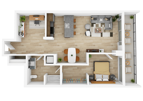 Floor plan for 1 bed, 1 bath, 886 sqft